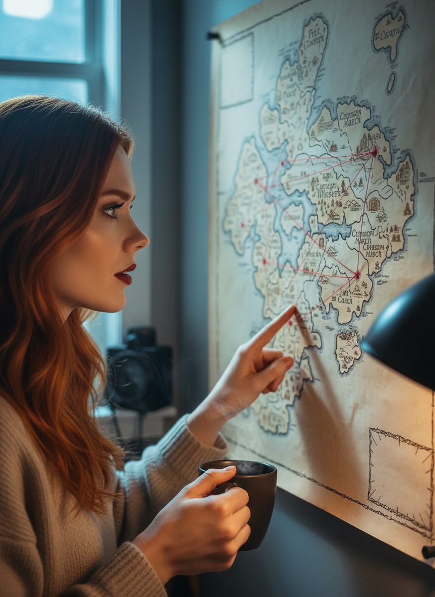 Scarlet Thornes in her studio presenting albums, the D&D campaign, and the audiobook as three doors into one realm