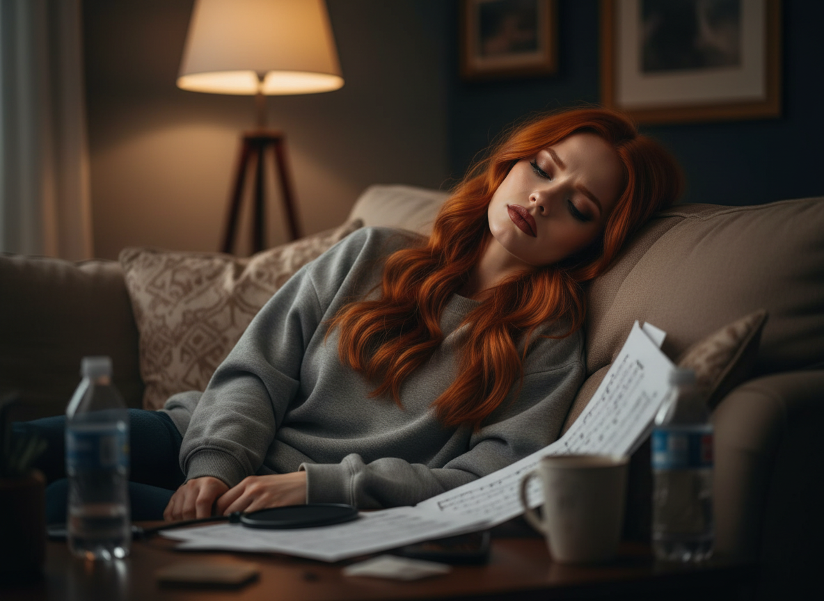 Scarlet with sheet music and lyrics showing section labels