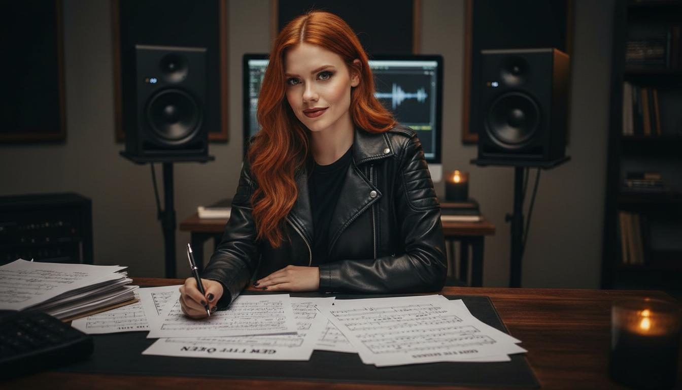 Scarlet cozily at home with tea and lyric notes for Gem of the Queen