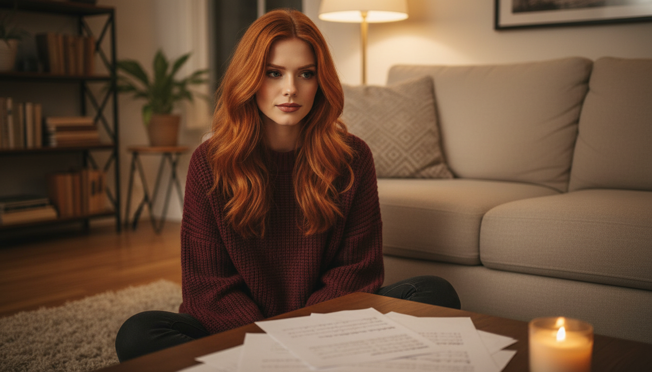 Scarlet cozily at home with candle and handwritten lyrics for The Keeper's Test