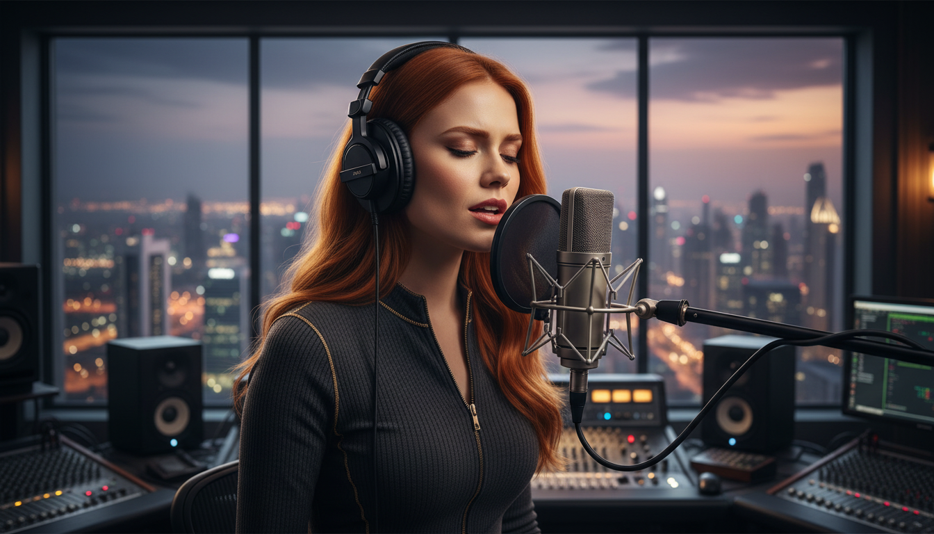 Scarlet in a Dubai skyscraper studio creating Emir of Ashes